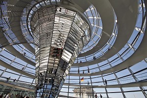 PARLEMENT ALLEMAND, REICHSTAG, DEUTSCHER BUNDESTAG AVEC SONT DOME, REAMENAGES PAR L'ARCHITECTE BRITANNIQUE NORMAN FOSTER, LAUREAT DU PRITZKER (LE 'PRIX NOBEL' DE L'ARCHITECTURE), BERLIN, ALLEMAGNE 