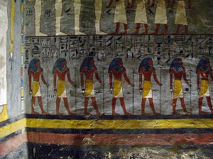 PEINTURES DANS LE TOMBEAU DE RAMSES III, VALLEE DES ROIS, HAUTE EGYPTE, RIVE GAUCHE DE LOUXOR, EGYPTE, AFRIQUE 