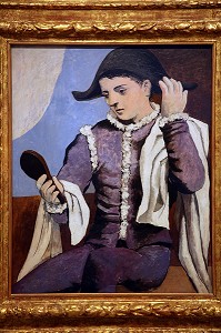 L'ARLEQUIN AU MIROIR, PERIODE ROSE DE PABLO PICASSO, MUSEE (MUSEO) DES BEAUX ART THYSSEN-BORNEMISZA, MADRID, ESPAGNE 