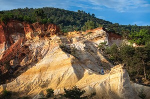 RANDONNEE AU MILIEU DES FALAISES OCRES DU COLORADO PROVENCAL, RUSTREL, VAUCLUSE (84), PROVENCE-ALPES-COTE D'AZUR, FRANCE 