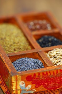 GRAINES ET CEREALES BIO (PAVOT, EPEAUTRE, LIN, QUINOA, SESAME) RICHES EN VITAMINES, PROTEINES, CALCIUM ET ACIDES AMINES 