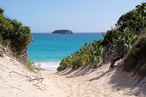 VUE SUR L'ILE COCO ET LA MER DES CARAIBES DEPUIS LA PLAGE DE L'ANSE DE GRANDE SALINE, ILE DE SAINT-BARTHELEMY, PETITES ANTILLES FRANCAISES, CARAIBES 
