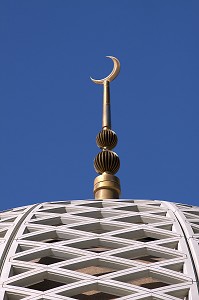 CROISSANT MUSULMAN ET DOME DE LA GRANDE MOSQUEE DU SULTAN QABOOS INAUGUREE EN 2001, MASCATE, SULTANAT D'OMAN, MOYEN-ORIENT 