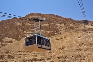 TELEPHERIQUE DESCENDANT DU SOMMET DE MASSADA (OU METZUDA), SITE CLASSE PATRIMOINE MONDIAL DE L'UNESCO, REGION DE LA MER MORTE, ISRAEL 