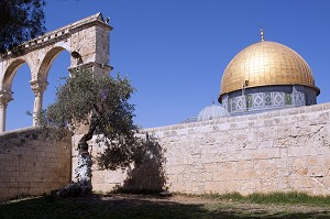 DOME DU ROCHER, SANCTUAIRE EDIFIE SUR L'ESPLANADE DES MOSQUEES (HARAM AL-SHARIF), MONT DU TEMPLE, VIEILLE VILLE DE JERUSALEM, ISRAEL 
