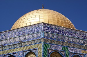 COUPOLE DOREE DU DOME DU ROCHER, SANCTUAIRE EDIFIE SUR L'ESPLANADE DES MOSQUEES (HARAM AL-SHARIF), MONT DU TEMPLE, VIEILLE VILLE DE JERUSALEM, ISRAEL 