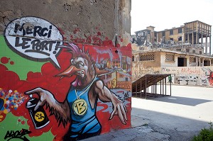 SITE DESAFFECTE DES ABATTOIRS DE CASABLANCA, FRICHE URBAINE EN BETON ARME, HERITAGE DU MARECHAL LYAUTEY, MAROC 
