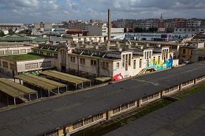 VUE GENERALE DES ANCIENS ABATTOIRS, ARCHITECTURE EN BETON ARME, HERITAGE DU MARECHAL LYAUTEY, CASABLANCA, MAROC, AFRIQUE 