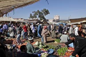 ETALAGE DE FRUITS ET DE LEGUMES, MARCHE BERBERE DE TAHANAOUTE, AL HAOUZ, MAROC 