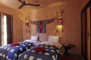 CHAMBRE, ECO-LODGE CONCU DANS LA PURE TRADITION BERBERE AVEC UN SOUCI DE CONFORT ET DE RESPECT DE L'ENVIRONNEMENT, DOMAINE DE TERRES D’AMANAR, TAHANAOUTE, AL HAOUZ, MAROC 