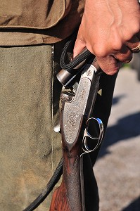 DETAIL DU CORPS DE PLATINE DECORE D'UN FUSIL DE CHASSE 