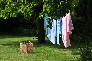 LINGE ETENDU DANS LE JARDIN EN PLEIN AIR 