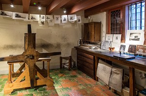 ATELIER DE REPRODUCTION DE GRAVURE DU PEINTRE, MUSEE DE LA MAISON DE REMBRANDT, JODENBREESTRAAT, VILLE D'AMSTERDAM, PAYS-BAS 