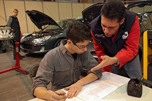 APPRENTI ET SON PATRON MECANICIEN, TECHNOLOGIE AUTOMOBILE, 42 EME OLYMPIADES DES METIERS EN BRETAGNE, RENNES, FRANCE 