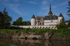 CHATEAU DE SAINT-MAUR EDIFIE VERS 1776-1778 ET EGLISE SAINT-ANDRE ERIGEE AU 13EME SIECLE ET AGRANDIE AU 15EME SIECLE, AU BORD DE LA GRANDE SAULDRE, ARGENT-SUR-SAULDRE, CHER (18), FRANCE 