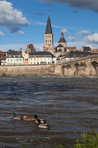 VILLE DE LA-CHARITE-SUR-LOIRE AVEC LE VIEUX-PONT, LES QUAIS ET L'EGLISE NOTRE-DAME CLASSEE AU PATRIMOINE DE L'UNESCO, NIEVRE (58), BOURGOGNE, FRANCE 