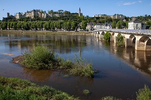 BORDS DE LA VIENNE DEVANT LE CHATEAU DE CHINON (FORTERESSE ROYALE), ITINERAIRE DE LA LOIRE A VELO, INDRE-ET-LOIRE (37), FRANCE 