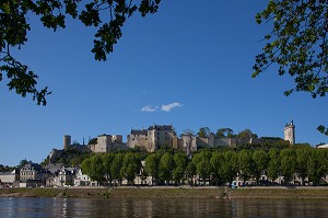 BORDS DE LA VIENNE DEVANT LE CHATEAU DE CHINON (FORTERESSE ROYALE), ITINERAIRE DE LA LOIRE A VELO, INDRE-ET-LOIRE (37), FRANCE 