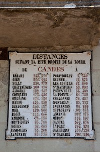 PANNEAU DES DISTANCES DES VILLAGES SUR LA LOIRE DE BRIARE A SAINT-NAZAIRE, VILLAGE DE CANDES-SAINT-MARTIN, INDRE-ET-LOIRE (37), FRANCE 