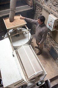 PASCAL ZOUTARD DANS SON MOULIN A FARINE TRADITIONNEL, FERME DE SAINT-MAMERT, BUIS-SOUS-DANVILLE, EURE (27), FRANCE 