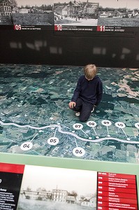 SALLE D'EXPOSITION SUR L'HISTOIRE DES USINES ET DES FORGES SUR LA VALLEE DE LA RISLE, USINE DE LA MANUFACTURE BOHIN, CONSERVATOIRE VIVANT DE L’AIGUILLE ET DE L’EPINGLE, SAINT-SULPICE-SUR-RISLE, ORNE (61), FRANC 