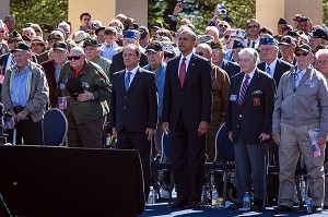 LES VETERANS DE LA SECONDE GUERRE MONDIALE EN PRESENCE DE BARACK OBAMA ET FRANCOIS HOLLANDE, COMMEMORATION AU CIMETIERE AMERICAIN, CEREMONIE DU 70 EME ANNIVERSAIRE DU DEBARQUEMENT EN NORMANDIE, COLLEVILLE-SUR-MER (14), FRANCE