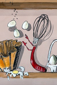 FRESQUES DE PATRICK VIETTE, ATELIER DE CUISINE DU 11, COURS GABRIEL TENU PAR LE CHEF ETOILE LAURENT CLEMENT, CHARTRES, (28) EURE-ET-LOIR, CENTRE, FRANCE 