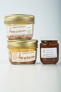 RILLETTES AU FOIE GRAS ET CONFITURE DE NEFLES, CANARD A LA FERME, TERRE D'EURE-ET-LOIR, JOEL VILLEDIEU, SAUMERAY (28), FRANCE 