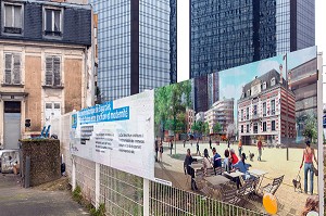 ETUDIANTS SUR LE PROJET ERGAPOLIS DE RENOVATION URBAINE DU CENTRE-VILLE (TRAIT D'UNION ENTRE MODERNITE ET TRADITION), POLE GALLIENI, CENTRE-VILLE DE BAGNOLET (93), FRANCE 