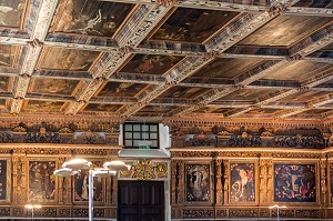 PEINTURE SUR BOIS AU PLAFOND DE LA VIE DU CHRIST, COUVENT DU CORPS DU CHRIST, VILA NOVA DE GAIA, PORTO, PORTUGAL 