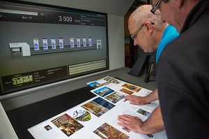 CONDUCTEUR MACHINE, CONTROLE DE L'IMPRESSION DES COULEURS EN SORTIE MACHINE DES PREMIERES FEUILLES IMPRIMEES, CALVADOS (14), FRANCE 