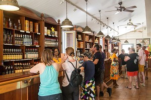 DEGUSTATION DE RHUM, MUSEE DU RHUM DANS LA MAISON CREOLE, DISTILLERIE MARTINIQUAISE DES PLANTATIONS SAINT-JAMES, SAINTE-MARIE, MARTINIQUE, ANTILLES FRANCAISES, FRANCE 