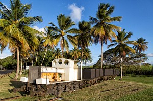 TRAIN POUR LA RECOLTE DE LA CANNE A SUCRE UTILISE DU TEMPS DE L'ESCLAVAGE, GAIGNERON, LE LAMENTIN, MARTINIQUE, ANTILLES FRANCAISES, FRANCE 