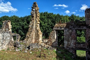 MAISONS DETRUITES ET INCENDIEES, VILLAGE MARTYR D'ORADOUR-SUR-GLANE DETRUIT LE 10 JUIN 1944 L'ARMEE ALLEMANDE, BATAILLON SS PANZERGENADIER DER FUHRER AVEC UN MASSACRE DE LA POPULATION FAISANT 642 MORTS, HAUTE-VIENNE (87), FRANCE 
