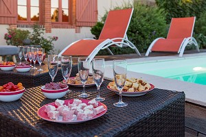 PREPARATION DE L'APERITIF AU BORD DE LA PISCINE, GRAND GITE DE CHARTRES, MESLAY-LE-GRENET (28), FRANCE 