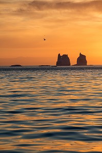 COUCHER DE SOLEIL SUR LES ICEBERGS DU FJORD DE GLACE, GLACIER JAKOBSHAVN, LONG DE 65 KILOMETRES PROVENANT DE L’INLANDSIS, SERMEQ KUJALLEQ, ILULISSAT, GROENLAND 