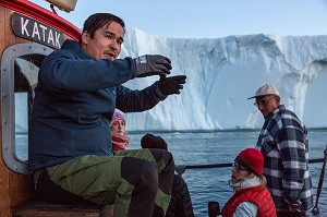 ICEBERGS DU FJORD DE GLACE, GLACIER JAKOBSHAVN, LONG DE 65 KILOMETRES PROVENANT DE L‘INLANDSIS, SERMEQ KUJALLEQ, ILULISSAT, GROENLAND 