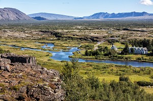 RESIDENCE D'ETE DU PREMIER MINISTRE ISLANDAIS, PARC NATIONAL DE THINGVELLIR, SITE CLASSE AU PATRIMOINE MONDIAL DE L'UNESCO, CERCLE D'OR, GOLDEN CIRCLE, L'ISLANDE 