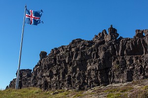 GORGES DE L’ALMANNAGJA, PARC NATIONAL DE THINGVELLIR, LIEU DE L'ANCIEN PARLEMENT OU FUT PROCLAME L'INDEPENDANCE DE L'ISLANDE, SITE CLASSE AU PATRIMOINE MONDIAL DE L'UNESCO, CERCLE D'OR, GOLDEN CIRCLE, ISLANDE 