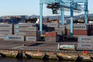 PORTE CONTAINER MAERSK SUR LE PORT DE COMMERCE DE DUBLIN, IRLANDE 