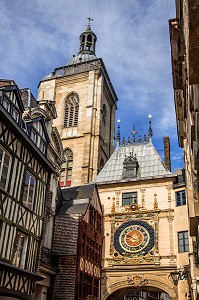 LE BEFFROI ET L'HORLOGE ASTRONOMIQUE, RUE DU GROS HORLOGE, ROUEN (76), FRANCE 