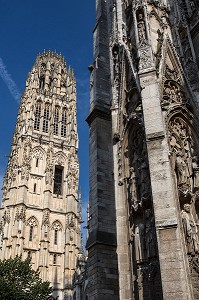 TOUR DE BEURRE QUI A INSPIRE LA TRIBUNE TOWER DE CHICAGO, CATHEDRALE NOTRE-DAME, ROUEN (76), FRANCE 