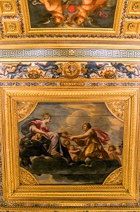 PLAFOND EN BOIS PEINT DE LA SALLE DU LIVRE D'OR, INTERIEUR DU SENAT, PALAIS DU LUXEMBOURG, CHAMBRE HAUTE DU PARLEMENT FRANCAIS, PARIS (75), FRANCE 