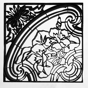 CADRE METALLIQUE EN LAMELLES DE LAITON, MUSEE PAUL CHARNOZ, CARRELAGE CERAMIQUE D'ART, PARAY-LE-MONIAL (71), FRANCE 