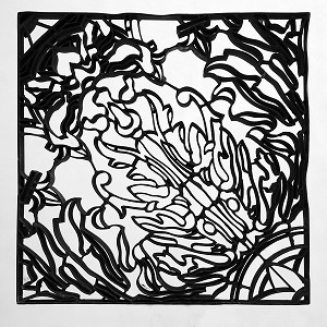 CADRE METALLIQUE EN LAMELLES DE LAITON, MUSEE PAUL CHARNOZ, CARRELAGE CERAMIQUE D'ART, PARAY-LE-MONIAL (71), FRANCE 