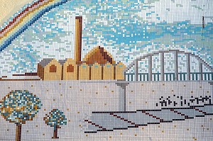 MOSAIQUE SUR L'EGLISE SAINTE-MARGUERITE, QUARTIER SUD DE BELLEVUE, PARAY-LE-MONIAL (71), FRANCE 