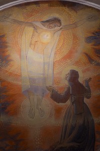 DETAIL DE LA FRESQUE PEINTE DE L'APPARITION, CHAPELLE DU MONASTERE DE LA VISITATION DITES DES APPARITIONS CONSTRUITE 1633, PARAY-LE-MONIAL (71), FRANCE 