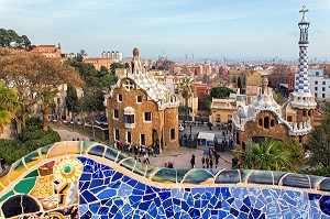 PARC GUELL DE L'ARCHITECTE ANTONIO GAUDI, CLASSE AU PATRIMOINE MONDIAL DE L'UNESCO, BARCELONE, CATALOGNE, ESPAGNE 