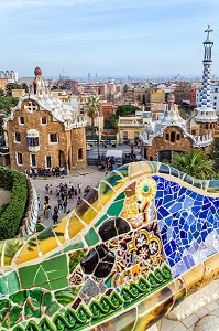 PARC GUELL DE L'ARCHITECTE ANTONIO GAUDI, CLASSE AU PATRIMOINE MONDIAL DE L'UNESCO, BARCELONE, CATALOGNE, ESPAGNE 