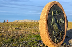 L'OISEAU DE LA PAIX (BIRD OF PEACE), SCULPTURE DES ENFANTS DU MONDE, MONUMENT POUR LA PAIX, CAP NORD, VILLAGE DE NORDKAPP, FINNMARK, OCEAN ARCTIQUE, NORVEGE 